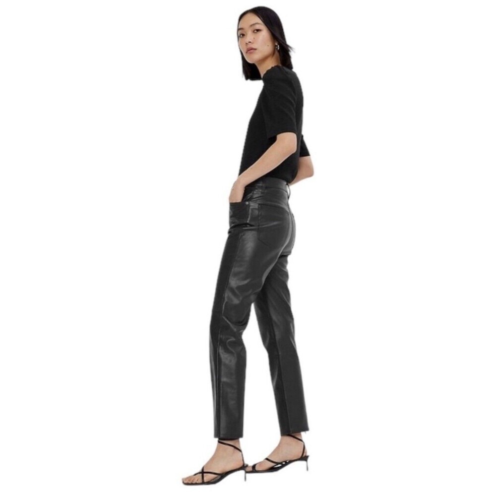 Gap High Rise Faux-Leather Straight Pants Black Size 28/6R NEW Without Tags